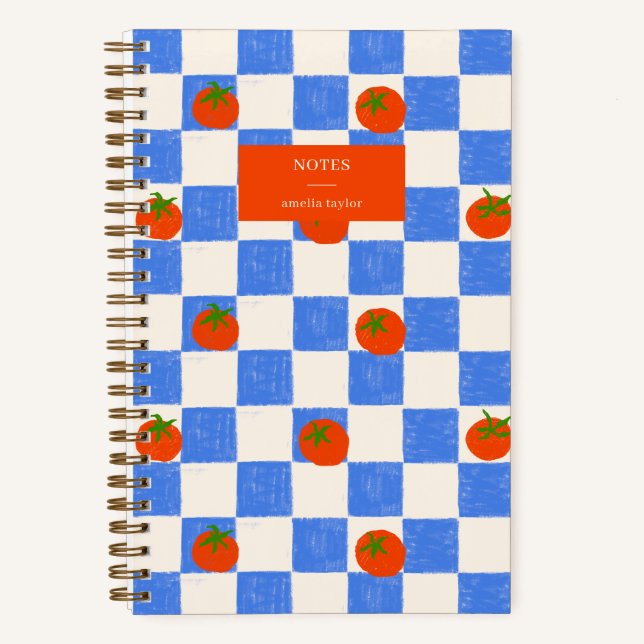 Cuaderno Blue Checker Tomato Pattern Personalized Name (Anverso)