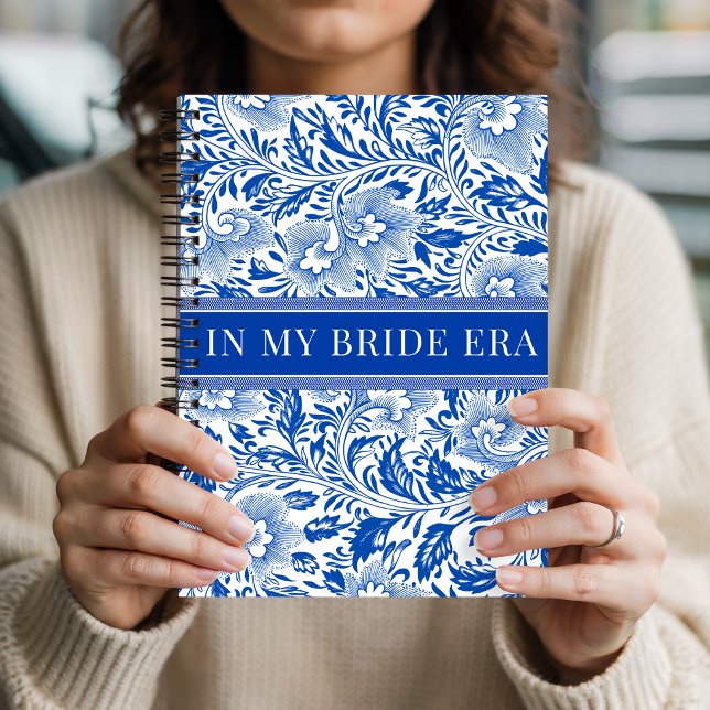 Cuaderno Blue Chinoiserie Bride Era Engagement Personalized (in my bride era notebook gift, bridal shower journal gift bride, bachelorette party notebook gift)