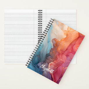 Cuaderno Blue Coral Alcohol Ink Swirl Nombre Personalizado