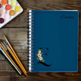 Cuaderno Blue daisy hibiscus watercolor initial