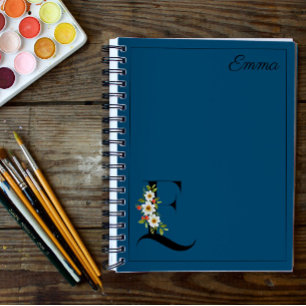 Cuaderno  Blue daisy hibiscus  watercolor initial 