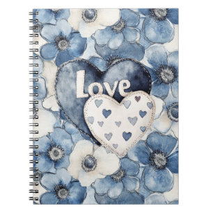 Cuaderno Blue Denim Hearts Flowers Love