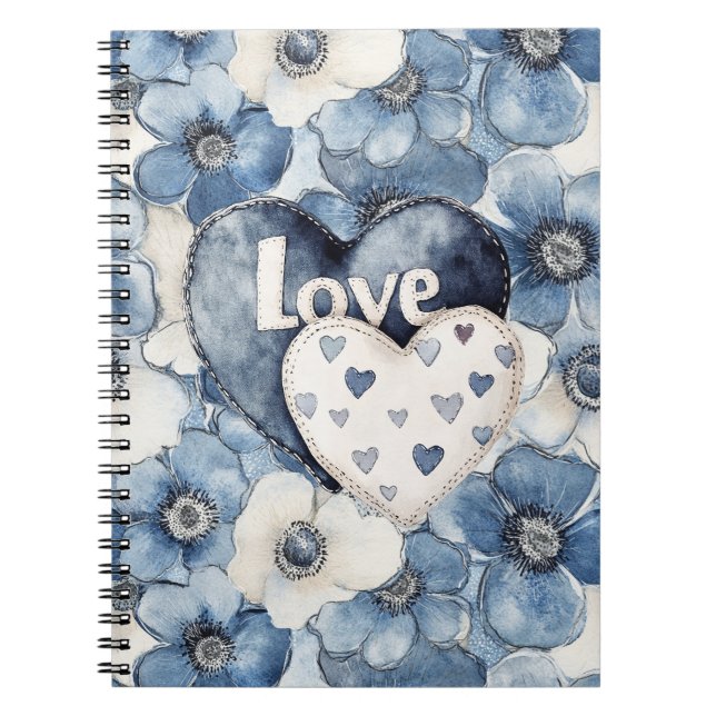Cuaderno Blue Denim Hearts Flowers Love (Frente)