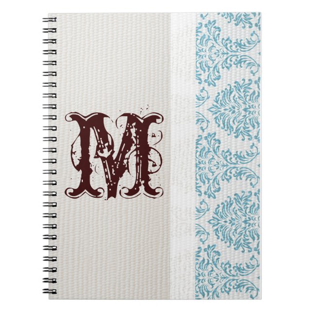Cuaderno Blue Filigree Damask Monograma libro de notas inic (Frente)