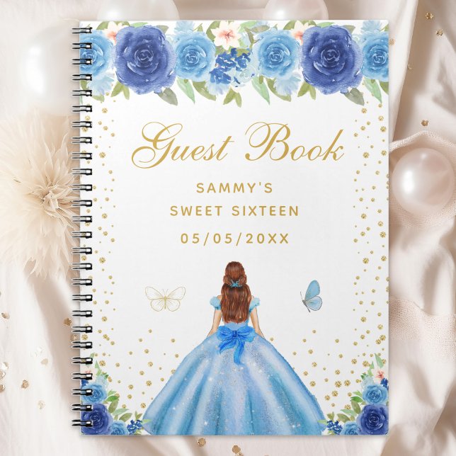Cuaderno Blue Floral Brown Hair Princess Sweet 16 (Subido por el creador)