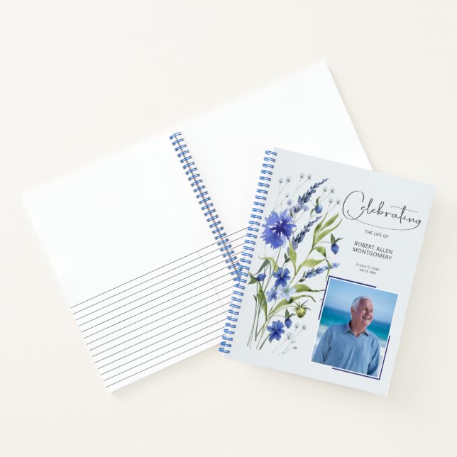 Cuaderno Blue Floral Celebration of Life Funeral Guest Book (Interior)