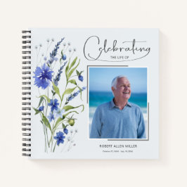 Cuaderno Blue Floral Celebration of Life Funeral Guest Book