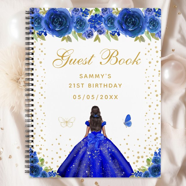 Cuaderno Blue Floral Dark Skin Princess Guest Book (Subido por el creador)
