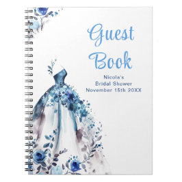 Cuaderno Blue Floral Dress Bridal Shower Guest Book