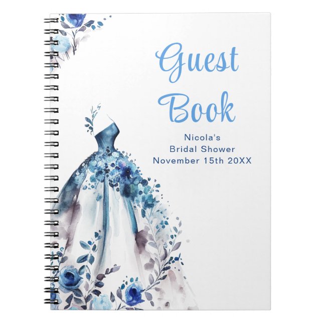 Cuaderno Blue Floral Dress Bridal Shower Guest Book (Frente)