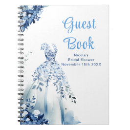 Cuaderno Blue Floral Dress Bridal Shower Guest Book