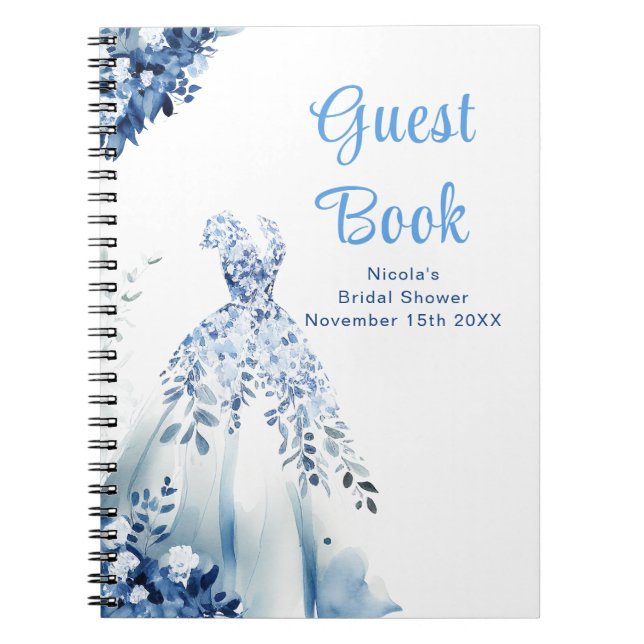 Cuaderno Blue Floral Dress Bridal Shower Guest Book (Frente)