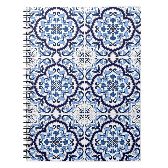 Cuaderno  Blue Floral Mediterranean Sicilian Tile (Frente)