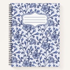 Cuaderno Blue Floral Spiral Notebook 8.5x11 – Blue & White 