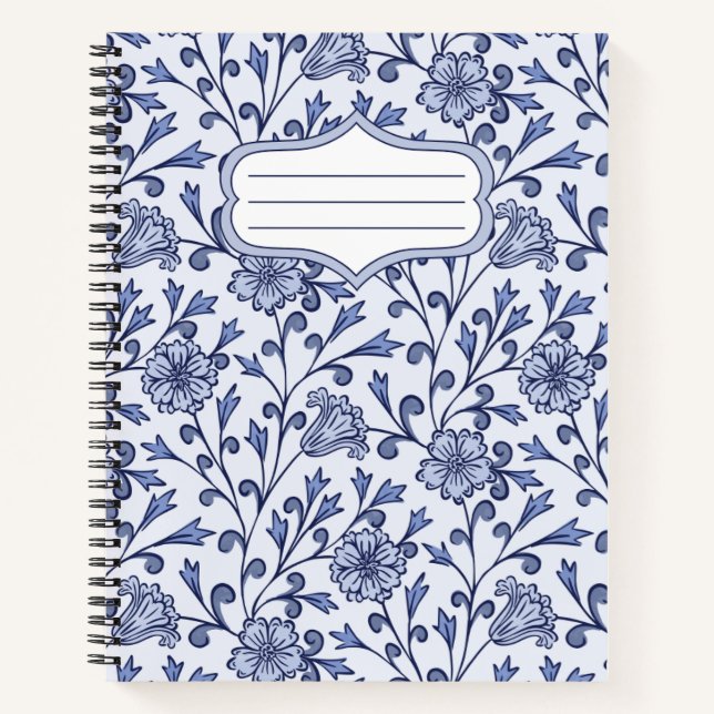 Cuaderno Blue Floral Spiral Notebook 8.5x11 – Blue & White  (Anverso)