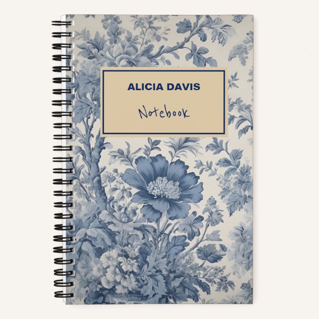 Cuaderno Blue Flowers Toile de Jouy | su nombre (Anverso)