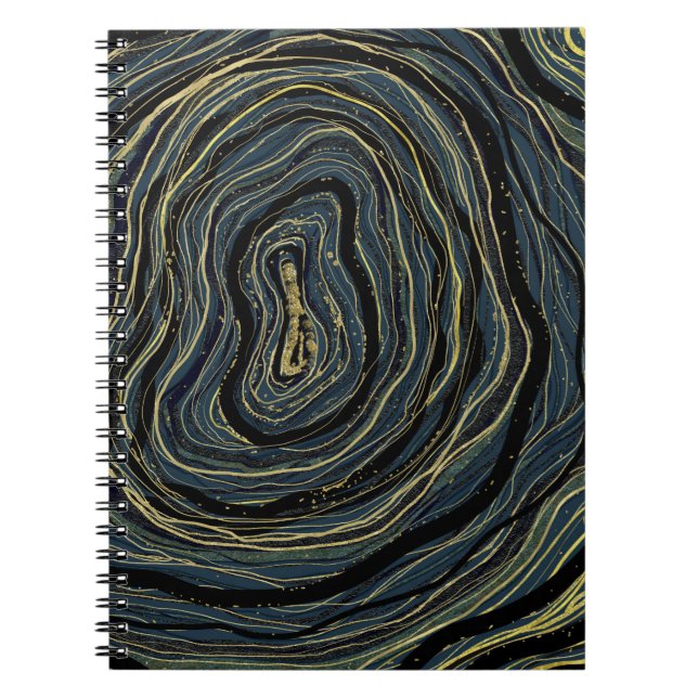 Cuaderno Blue Gold Swirl Glam Art Dream Journal Planner (Frente)