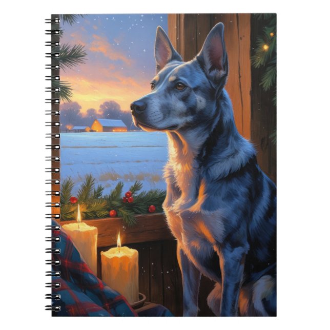 Cuaderno Blue Heeler Con Luces De Navidad Fiesta  (Frente)
