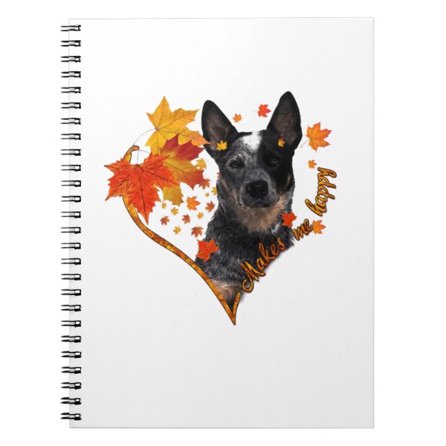 Cuaderno Blue Heeler me hace feliz caída de hojas (Frente)