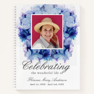 Cuaderno Blue Hydrangea Photo Memorial Funeral Guest Book