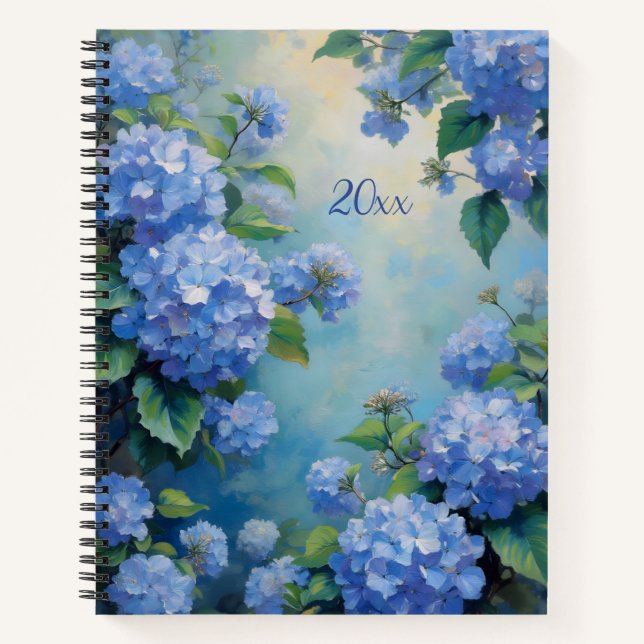 Cuaderno Blue Hydrangeas Floral Spiral-bound Journal Spring (Anverso)