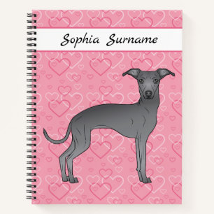 Cuaderno Blue Italian Greyhound Cute Dog En Corazones Rosa