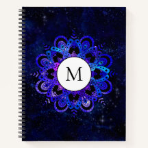 Blue Mandala Galaxy Boho Moda acuarela Monograma