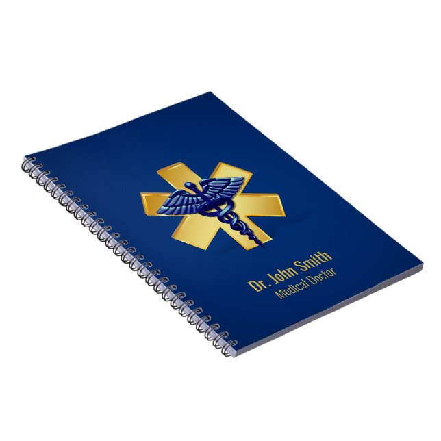 Cuaderno Blue Medical 3D Caduceus Gold Cross (Lado Derecho)
