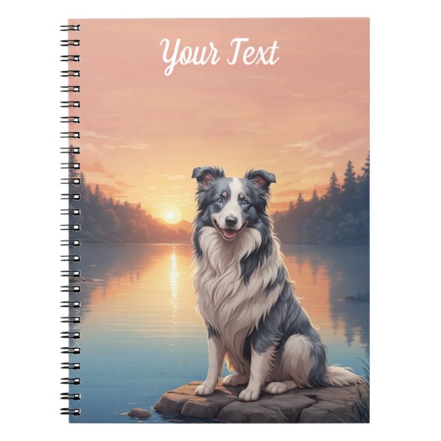 Cuaderno Blue Merle Border Collie a orillas del lago (Frente)
