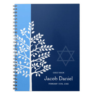 Cuaderno Blue Navy Tree of Life Bar Mitzvah Guest Book