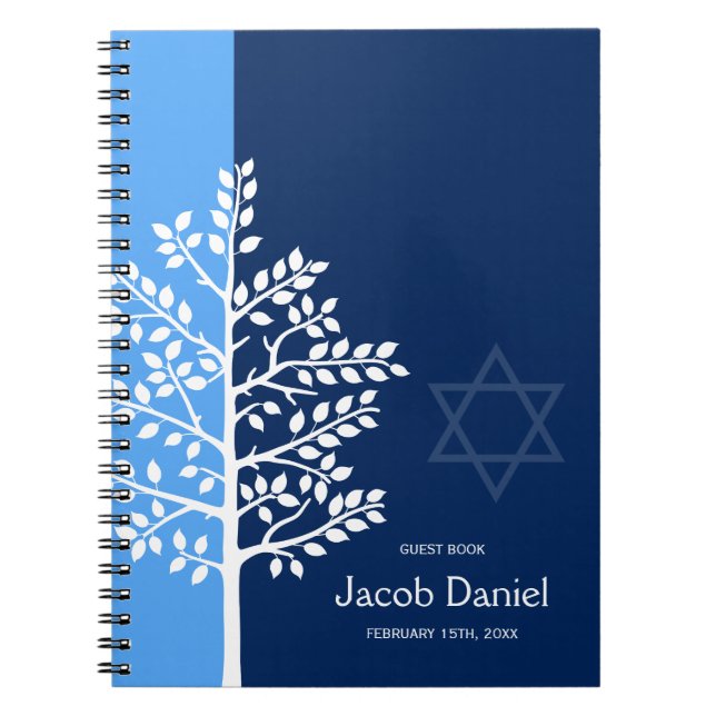 Cuaderno Blue Navy Tree of Life Bar Mitzvah Guest Book (Frente)