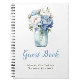 Cuaderno Blue Peonies Mason Jar Birthday Party Guest Book