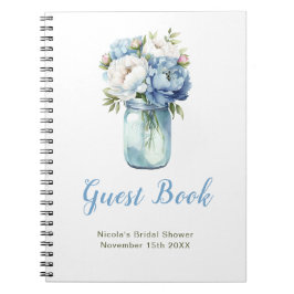 Cuaderno Blue Peonies Mason Jar Bridal Shower Guest Book