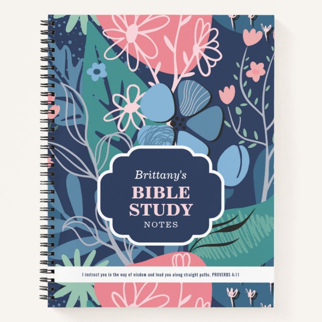 Cuaderno Blue Pink Abstract Floral Personalized Bible Study (Anverso)