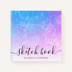 Cuaderno Blue Pink Ombre Floral Giroral Nombre Sketchbook