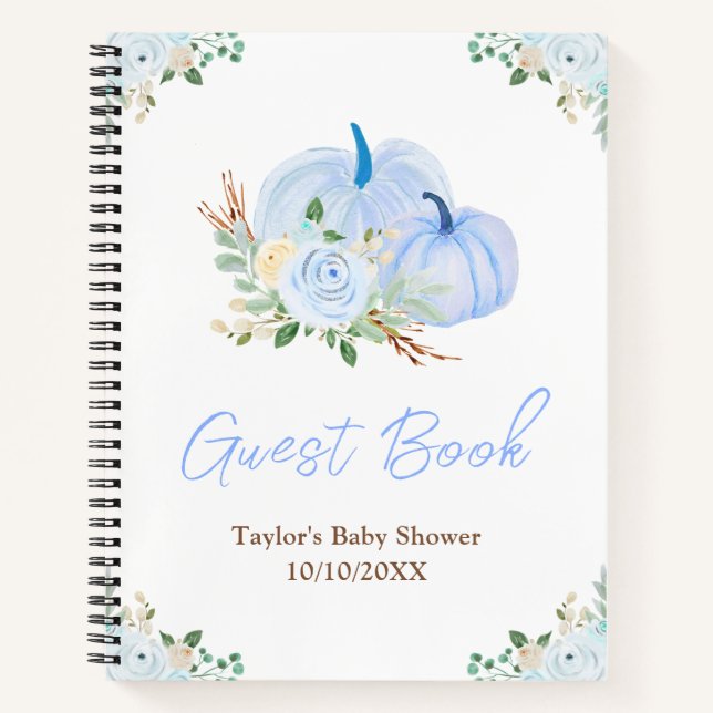 Cuaderno Blue Pumpkins Floral Baby Shower Guest Book (Anverso)