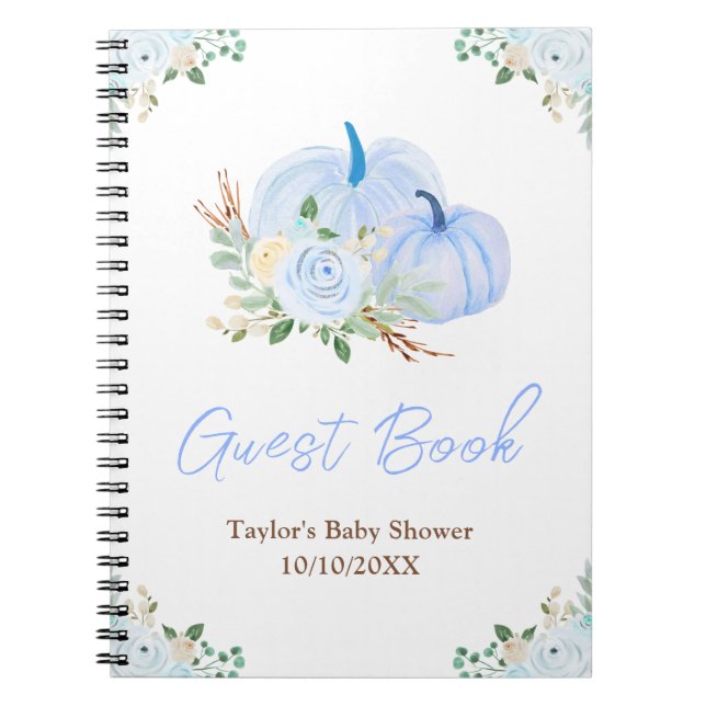 Cuaderno Blue Pumpkins Floral Baby Shower Guest Book (Frente)