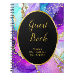 Cuaderno Blue, Purple and Gold Birthday Party Guest Book