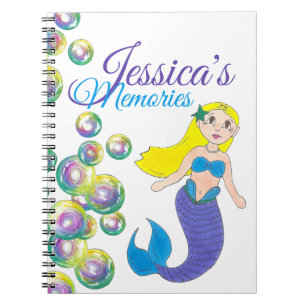Cuaderno Blue Purple Swimming Ocean Mermaid Personalizado