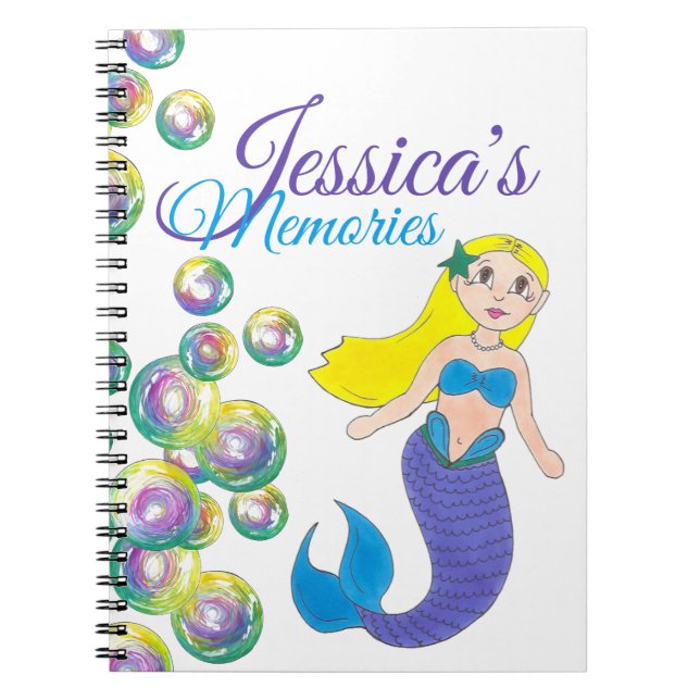 Cuaderno Blue Purple Swimming Ocean Mermaid Personalizado (Frente)