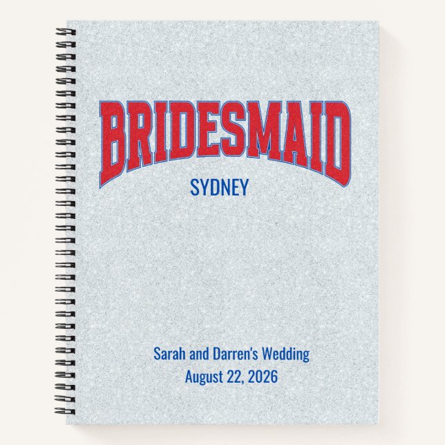 Cuaderno Blue + Red Faux Glitter BRIDESMAID Bachelorette (Anverso)