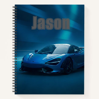 Cuaderno Blue sports car Notebook, with your name on it