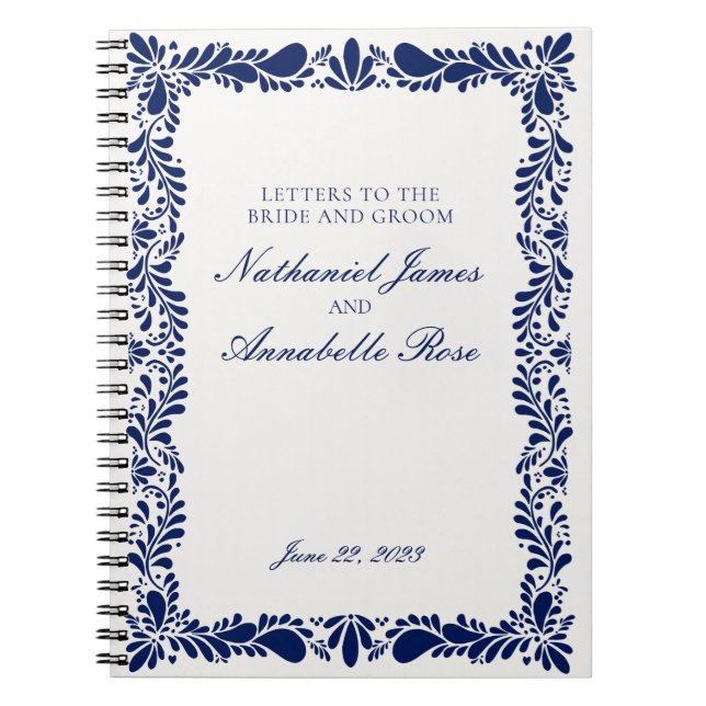 Cuaderno Blue Talavera Tile Boda Letters Bride & Groom (Frente)