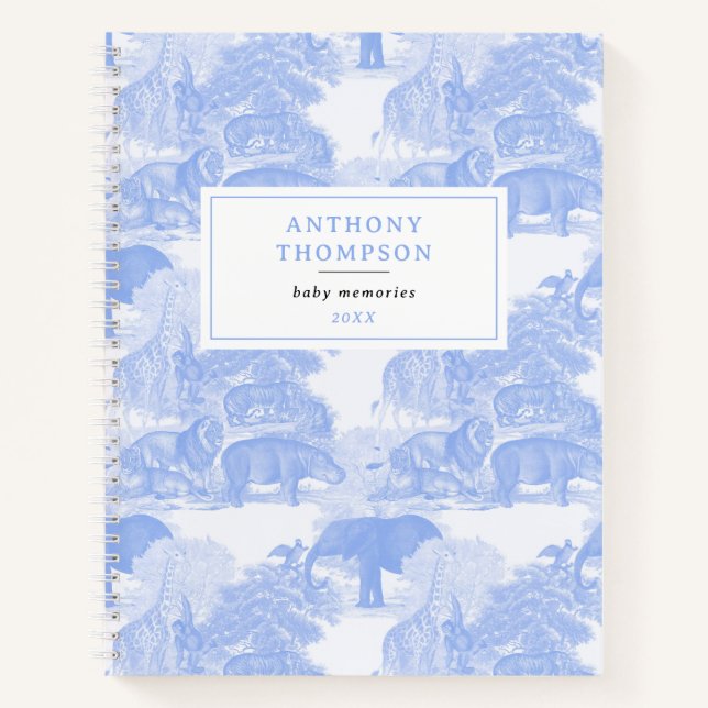Cuaderno Blue Toile Animals Safari Chinoiserie Baby Boy (Anverso)