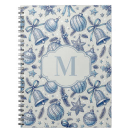 Cuaderno Blue Toile Christmas Ornaments Personalizado Monog