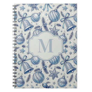 Cuaderno Blue Toile Christmas Ornaments Personalizado Monog