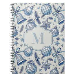 Cuaderno Blue Toile Christmas Ornaments Personalizado Monog