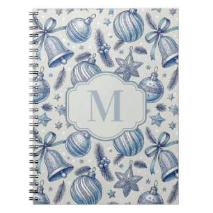 Cuaderno Blue Toile Christmas Ornaments Personalizado Monog