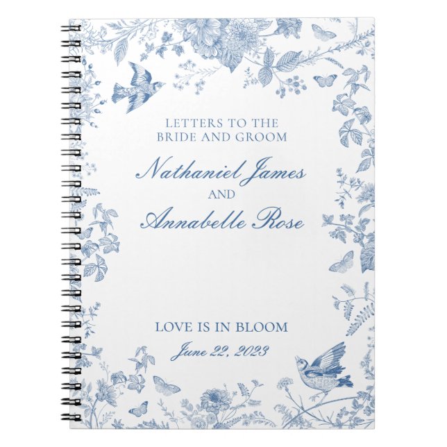 Cuaderno Blue Toile De Jouy Boda Letters Bride and Groom (Frente)