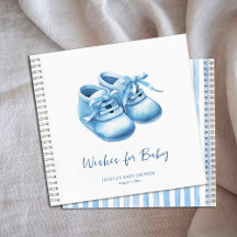 Blue Watercolor Baby Bootie Shower Wishes for Baby